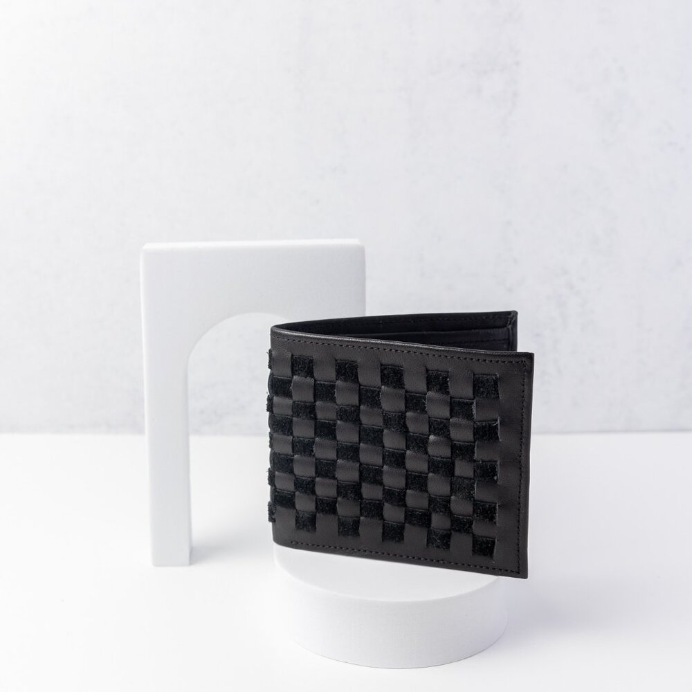 Black Woven Leather Wallet- Bifold Wallet
